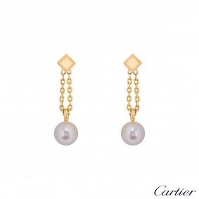 Cartier 18k Yellow Gold Pearl Drop Earrings
